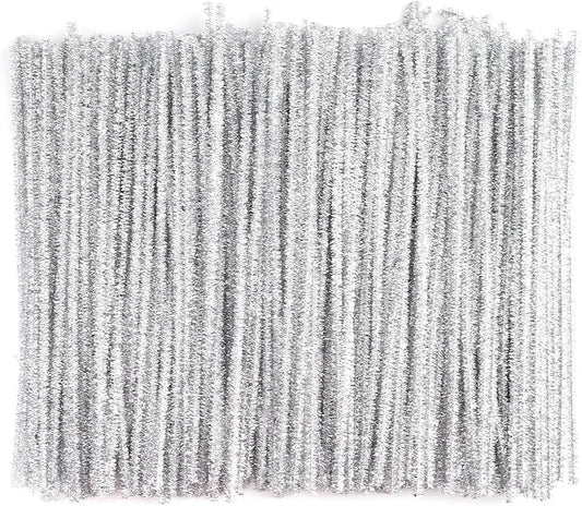 Caydo 200 Pieces Silver Pipe Cleaners Craft Chenille Stems for DIY Art Creative Crafts Party Decorations (12 Inch x 6 mm)