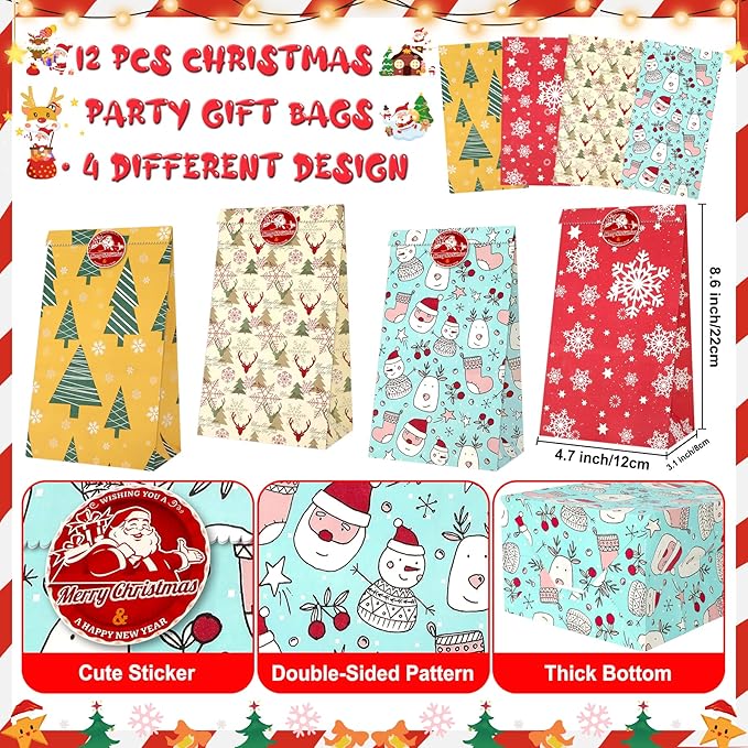 Christmas Party Favors 87 PCS Christmas Squishy Toys Slap Bracelets LED Rings Plastic Stamps Silicone Bracelets DIY Stickers Gift Bags for Kids Christmas Party Gift Exchange Goodie Bags Fillers