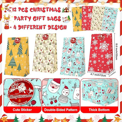 Christmas Party Favors 87 PCS Christmas Squishy Toys Slap Bracelets LED Rings Plastic Stamps Silicone Bracelets DIY Stickers Gift Bags for Kids Christmas Party Gift Exchange Goodie Bags Fillers
