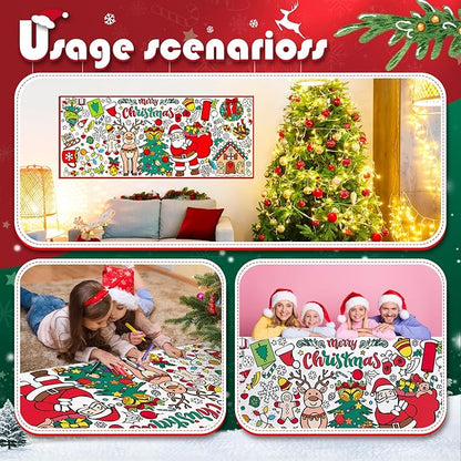 Tetor Christmas Giant Coloring Poster/Tablecloth-Christmas Crafts for Kids-30 x 72 Inches Jumbo Paper Coloring Banner Kids Gifts Activities Toys Party Decorations (Christmas)