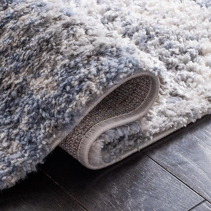 SAFAVIEH Berber Shag Collection Runner Rug - 2' x 10', Ivory & Blue, Modern Abstract Design, Non-Shedding & Easy Care, 1.2-inch Thick Ideal for High Traffic Areas in Living Room, Bedroom (BER274B)