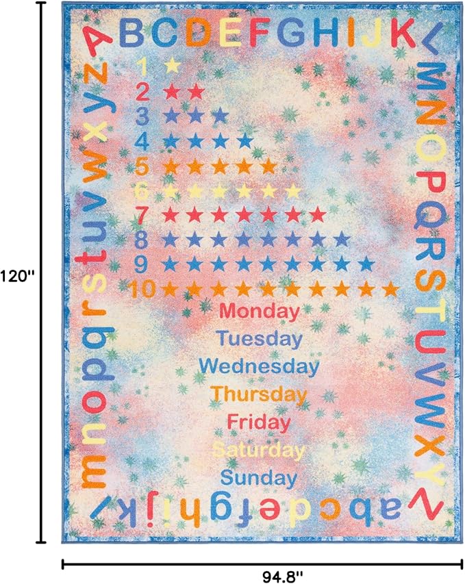 SAFAVIEH Kids Playhouse Collection Machine Washable Slip Resistant 7'9" x 10', Blue/Orange KPH251M Alphabet Educational Playroom Nursery Bedroom Area Rug