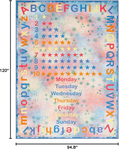 SAFAVIEH Kids Playhouse Collection Machine Washable Slip Resistant 7'9" x 10', Blue/Orange KPH251M Alphabet Educational Playroom Nursery Bedroom Area Rug