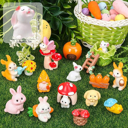 56 Pcs Easter Mini Resin Figures 56 Style Little Figures to Hide Tiny Small Bunny Chick Basket Carrot Bulk Miniature Figurines for Easter Egg Fillers Party Favors Fairy Garden Dollhouse Table Decor