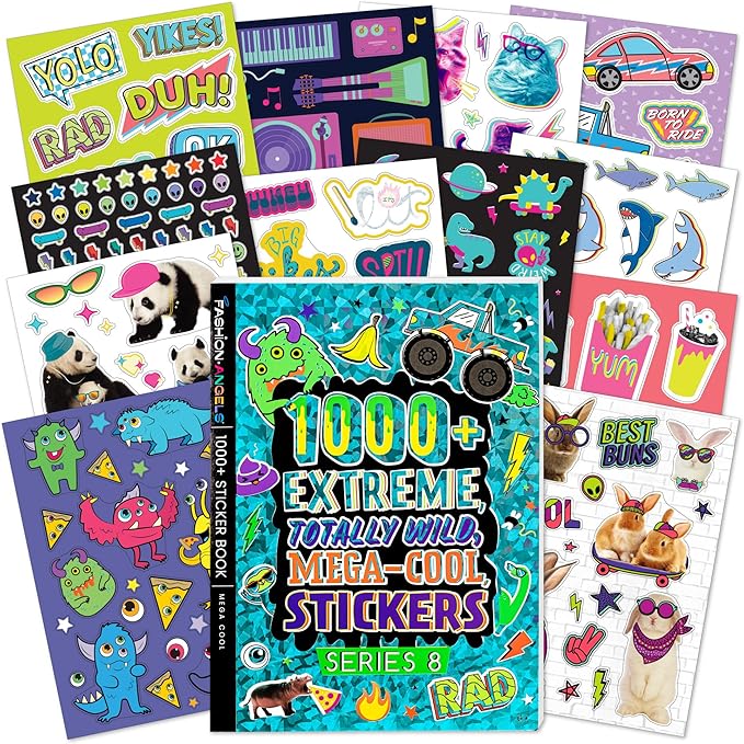 Fashion Angels 1000+ Mega Cool Stickers for Kids - Fun Craft Stickers for Scrapbooks, Planners, Gifts and Rewards, 40-Page Sticker Book for Kids Ages 6+ and Up