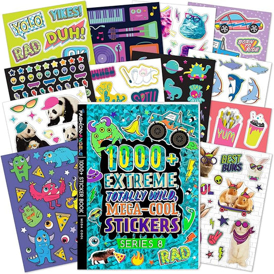Fashion Angels 1000+ Mega Cool Stickers for Kids - Fun Craft Stickers for Scrapbooks, Planners, Gifts and Rewards, 40-Page Sticker Book for Kids Ages 6+ and Up
