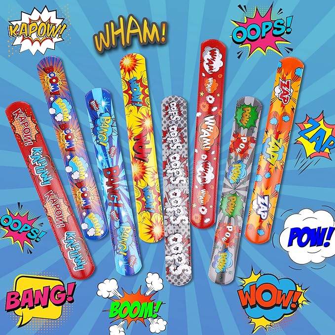 Kolewo4ever 144 Pieces Hero Slap Bracelet Hero Text Wristbands Hero Party Favors Slap Bracelets for Kids Boys Girls Snap Bracelets Hero Party Supplies