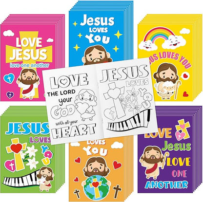 Dvbonike 48Pcs Jesus Loves You Coloring Books - Religious Bible DIY Color-in Pages Booklet Bulk Drawing Holiday Christian Activity Supplies for Sunday School Classroom Rewards Artwork Gift for Kids