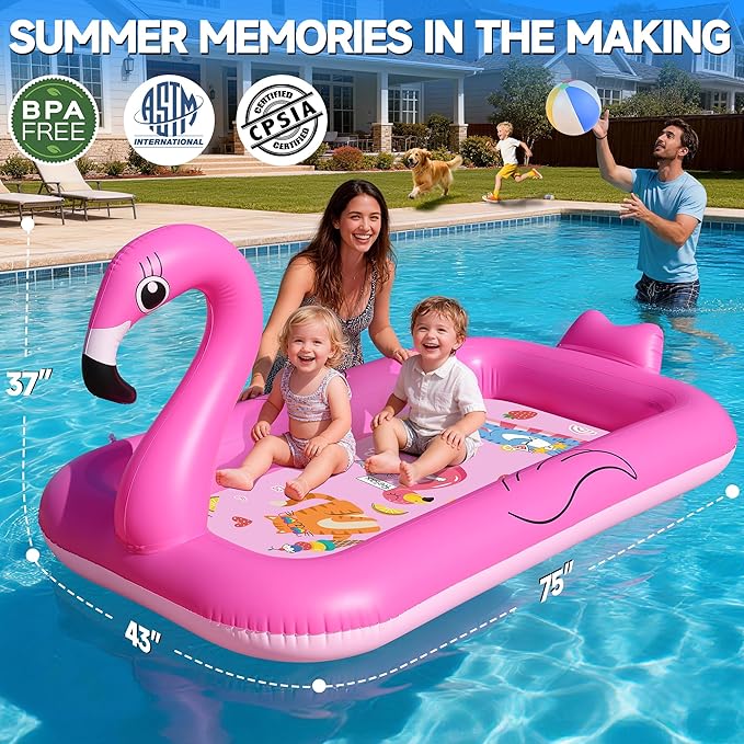 KingSom Splash Pad Sprinkler for Kids,Flamingo Splash Pad for Toddlers,Thicken Toddler Sprinkler Pool,Splash Play Mat Summer Outdoor Water Toys, Inflatable Splash Pad for Kids,Backyard Baby Kid Pool