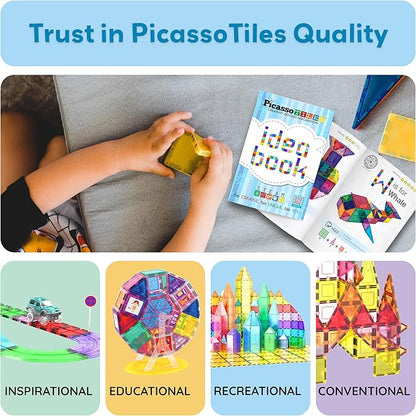 PicassoTiles Magnetic Tile Building Idea Book 230 Pages Illustrated Design Guide with 300 Creative Builds for Kids STEM Learning Creativity and Brain Development Educational Toy Ages 3 Plus PTIDEABOOK