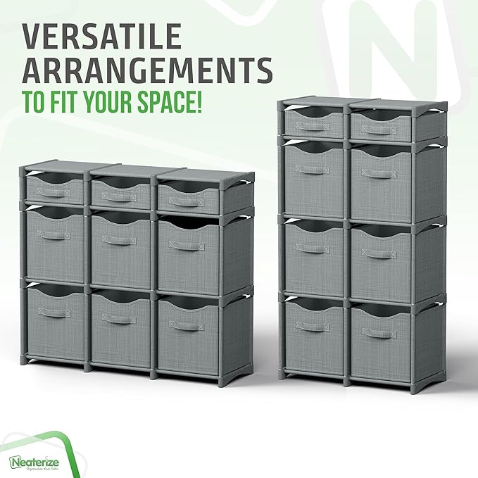 Cube Storage Organizer with Storage Bins Included - The Perfect Closet Organizers and Storage Solution. Includes 9 Storage Cubes, Great For Toy Storage, Closet Storage, Clothes Storage (Grey)