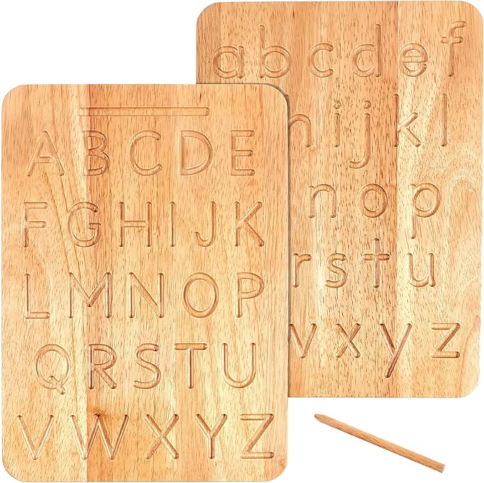 Montessori & Me Wood Alphabet Tracing Board Montessori Letters - Wooden Large Print Letters for Toddler to Preschool - Reversible Uppercase and Lowercase