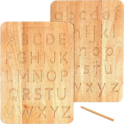 Montessori & Me Wood Alphabet Tracing Board Montessori Letters - Wooden Large Print Letters for Toddler to Preschool - Reversible Uppercase and Lowercase