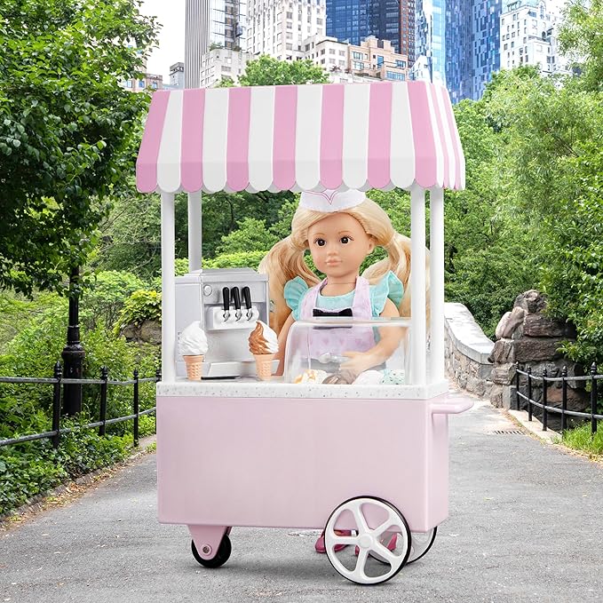 Lori – Mini Doll & Ice Cream Cart – Clothes & Ice Cream Accessories for 6-inch Dolls – Ice Cream Scoops, Cones, Soft Serve, Popsicles – Toys for Kids – 3 Years + – Evelina's Ice Cream Cart