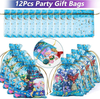 Golray Mermaid Party Favors Birthday Supplies Girls, Necklace Silicone Bracelet Gift Bag Sticker Keychain Ring Hairpin, Pinata Filler Goody Bag Stuffer Classroom Prize Kids Little Mermaid Party Decor