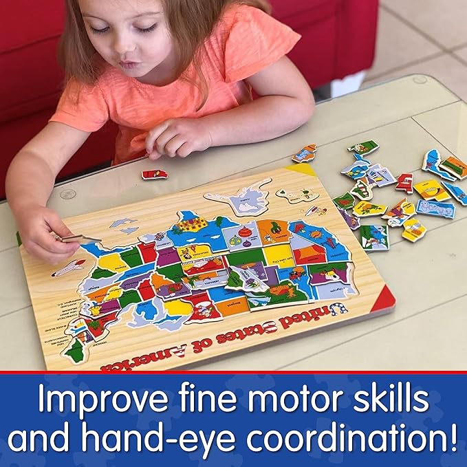 The Learning Journey Lift & Learn Puzzle - USA Map Puzzle for Kids - Preschool Toys & Gifts for Boys & Girls Ages 3 and Up - United States Puzzle for Kids - Award Winning Toys