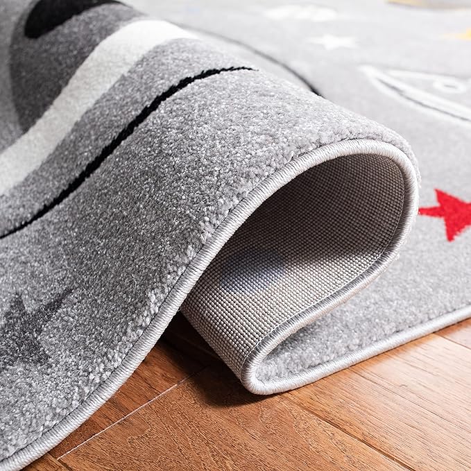 SAFAVIEH Carousel Kids Collection Runner Rug - 2' x 8', Grey & Ivory, Non-Shedding & Easy Care, Ideal for High Traffic Areas for Boys & Girls in Playroom, Nursery, Bedroom (CRK140F)