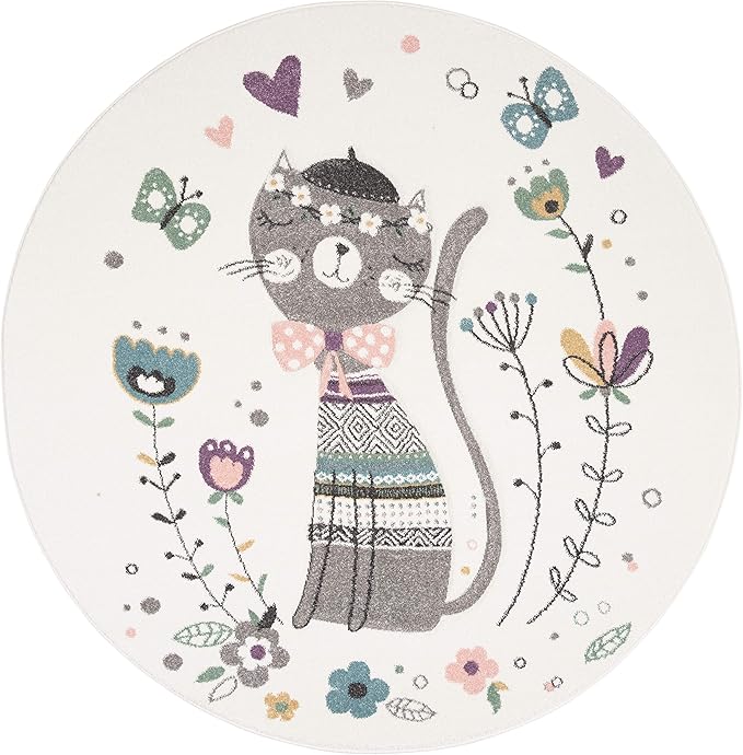 SAFAVIEH Carousel Kids Collection 6'7" Round Ivory/Pink CRK187A Cat Non-Shedding Nursery Playroom Area Rug