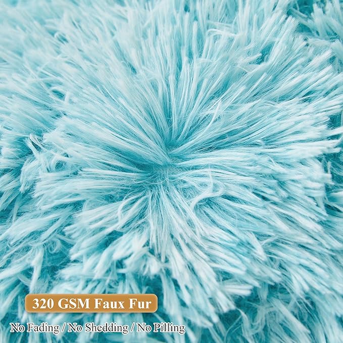 XeGe Faux Fur Reading Pillow Cover (No Filler), Fluffy Back Rest Pillow Case for Bed Sitting Up, Adults Kids Gaming Shaggy Sit Up Back Support Pillow Cover with Arms for Couch Chair Car, Aqua Ombre