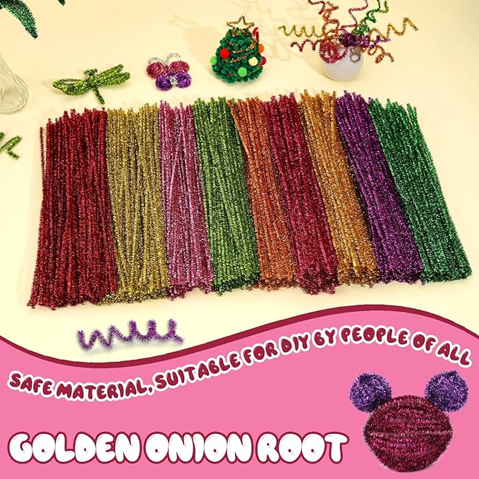 Hssugi Pipe Cleaners, 100PCS Christmas Pipe Cleaners Craft Supplies, Glitter Pink Pipe Cleaners Bulk Fuzzy Sticks for DIY Art and Craft Projects Home Decoration