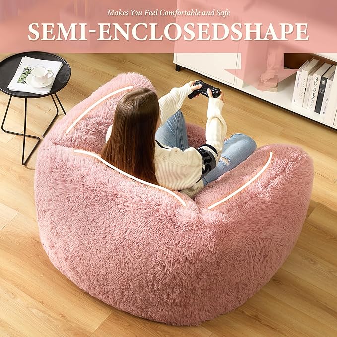 Homguava Giant Bean Bag Chair for Adults,Large Bean Bag Sofa with Armrests & Stuffed Memory Foam,Big BeanBags with Filler,Plush Bean Bag Couch Comfy Lazy Sofa Chair for Bedroom,Living Room(Large,Pink)
