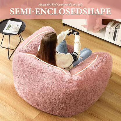 Homguava Giant Bean Bag Chair for Adults,Large Bean Bag Sofa with Armrests & Stuffed Memory Foam,Big BeanBags with Filler,Plush Bean Bag Couch Comfy Lazy Sofa Chair for Bedroom,Living Room(Large,Pink)