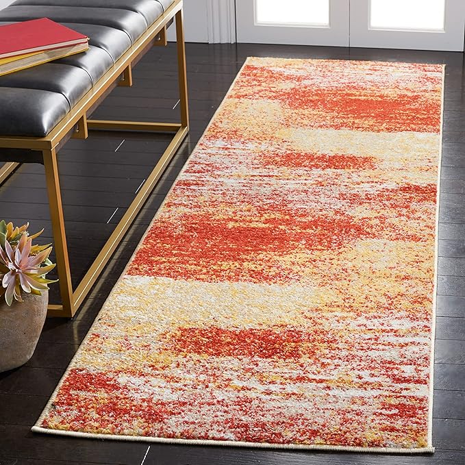 SAFAVIEH Adirondack Collection Runner Rug - 2'6" x 8', Rust & Gold, Modern Abstract Design, Non-Shedding & Easy Care, Ideal for High Traffic Areas in Living Room, Bedroom (ADR112P)