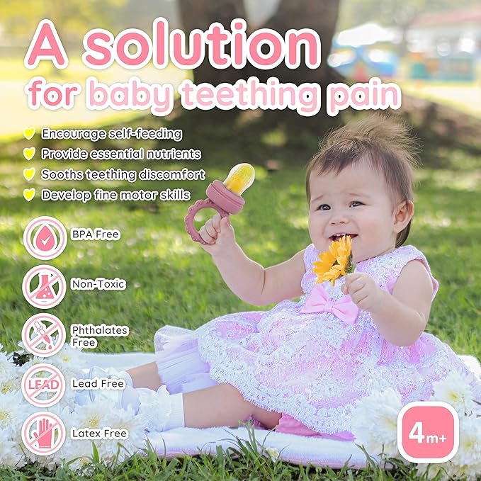 Baby Fruit Food Feeder & Mini Popsicle Ice Tray Set, BPA Free Silicone Baby Feeder for Safe Solid Food Feeding, Breastmilk Popsicle Molds for Cooling Relief, 4 Month+ (Lilac)