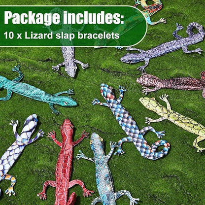 Chivao 10 Pieces Assorted Slap Bracelet Lizard Snap Bracelet Sequin Animal Slap Bracelets Cool Halloween Snap Bracelets for Easter Halloween Party Favors