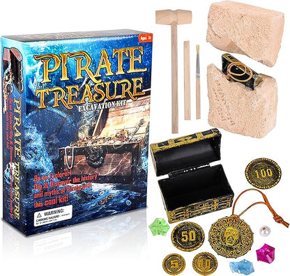 ArtCreativity Pirate Treasure Dig Kit for Kids - Gem Excavation Set with Digging Tools - Interactive Excavating Toys - Great Birthday Gift Idea, Contest Prize for Boys and Girls