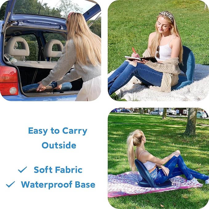 Nnewvante Floor Chair Adjustable Back Support Chair Foldable Meditation Seating Suede-Like Fabric Multiangle Cushioned Recliner for Adults Kids Video-Gaming Reading Watching, Navy