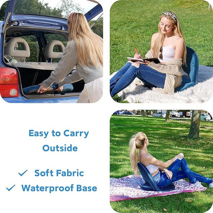 Nnewvante Floor Chair Adjustable Back Support Chair Foldable Meditation Seating Suede-Like Fabric Multiangle Cushioned Recliner for Adults Kids Video-Gaming Reading Watching, Navy