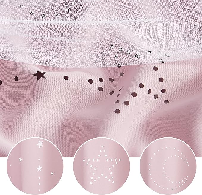 NICETOWN Pink Curtains for Girls Bedroom/Kids Room, Moon and Star Hollow Out Blackout Curtains for Nursery, Double-Layer Grommet Window Drapes for Christmas Decor, 52" W by 84" L, Set of 2