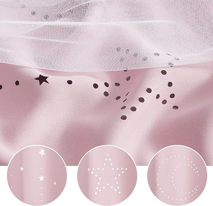 NICETOWN Pink Curtains for Girls Bedroom/Kids Room, Moon and Star Hollow Out Blackout Curtains for Nursery, Double-Layer Grommet Window Drapes for Christmas Decor, 52" W by 84" L, Set of 2