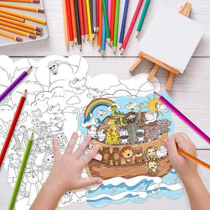 Dvbonike 24Pcs Sunday School Craft for Kids Color Your Own Noah Ark Card 4 Styles Religious Christian Coloring Cards with Biblical Scene Animal Drawing Party Gift VBS Home Classroom Decor Supplies