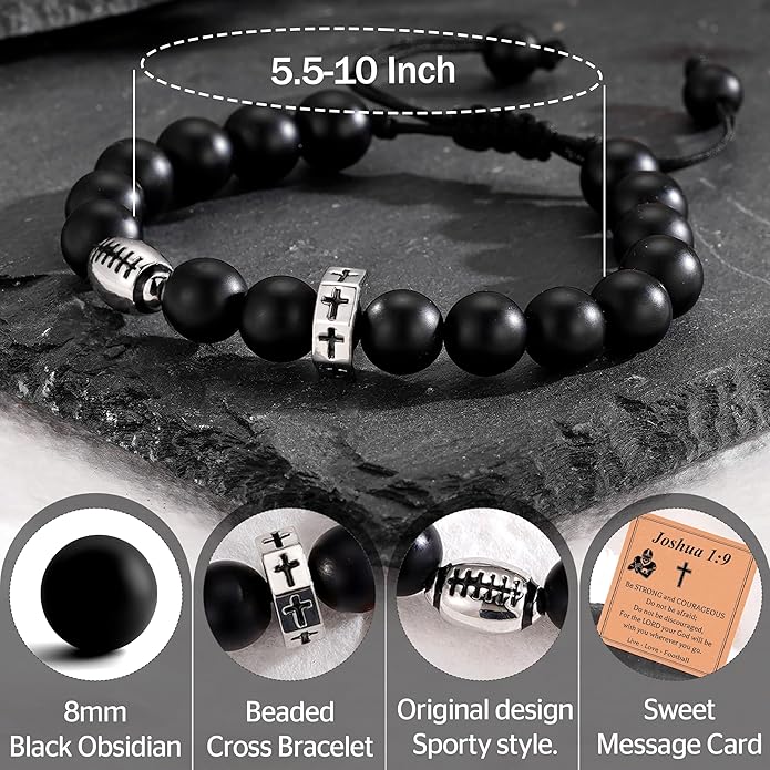 Baseball/Basketball/Football/Soccer Bracelet for Boys Cross Beaded Bracelet Gifts for Son Grandson Players Team Fan Friends,First Communion Christian Graduation Gifts for Teens Boys