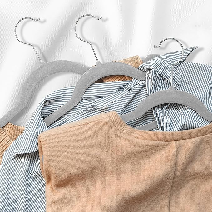 Casafield 50 Velvet Kid's Hangers - 14" Size for Children's Clothes - Gray