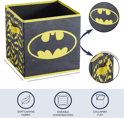 Batman Collapsible Storage Cubes – Set of 2 Foldable Fabric Bins for Kids – Organizer Boxes with Iconic Logo – Closet & Toy Storage – Black Superhero Cube Containers