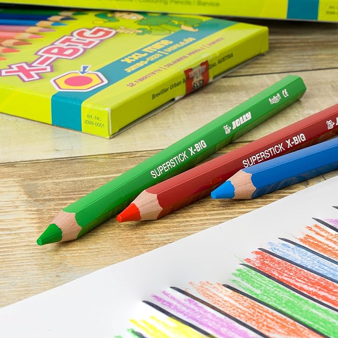 JOLLY X-Big Jumbo Colored Pencils; Set of 12, Perfect for Special Needs, Art Therapy, Early Learners