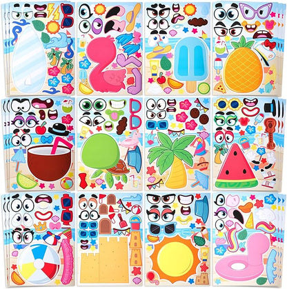 JOYIN 36 Pcs 9"x6" Summer Scene Make a face Stickers for Kids, Make Your Own Summer Sticker Sheets, Party Favors Kids Crafts, Goodie Bags Stuffers, Classroom Rewards