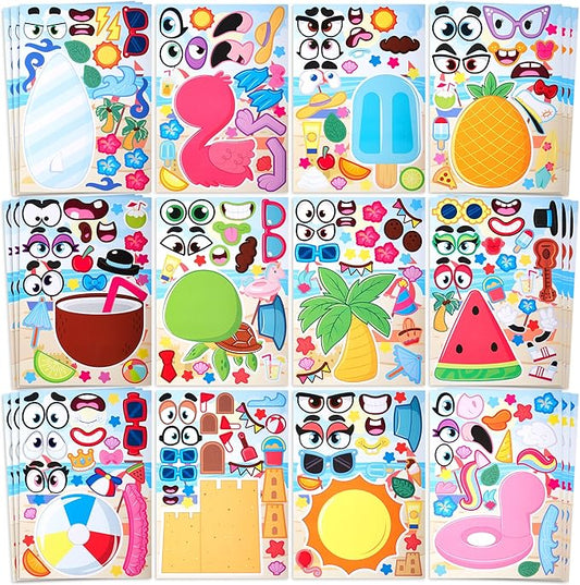 JOYIN 36 Pcs 9"x6" Summer Scene Make a face Stickers for Kids, Make Your Own Summer Sticker Sheets, Party Favors Kids Crafts, Goodie Bags Stuffers, Classroom Rewards