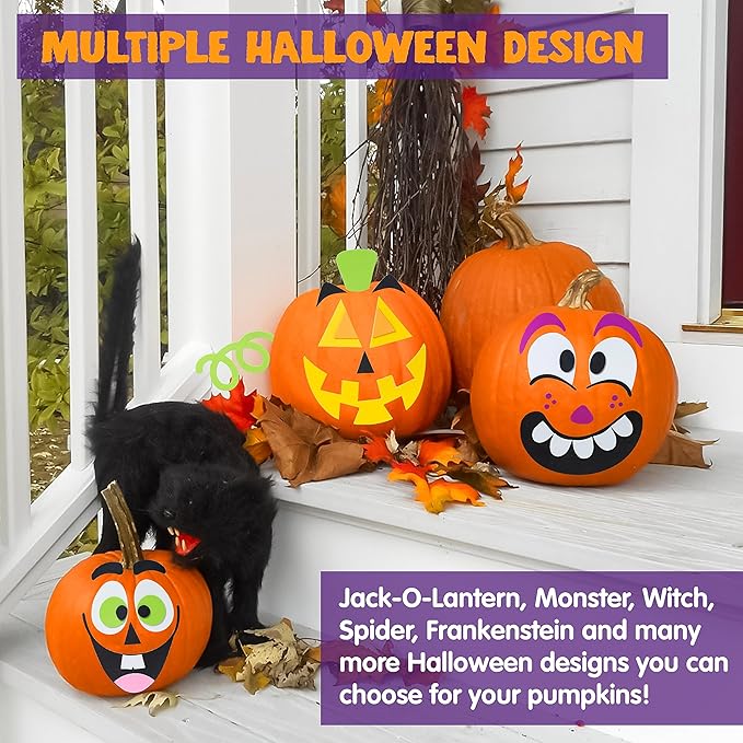 JOYIN 16 Packs Halloween Pumpkin Stickers Foam Craft Kit, Halloween Party Favors for Kids, Party Supplies Arts Activities, Funny Pumpkin Decorating Stickers, Jack O Lantern Stickers School Games Gifts