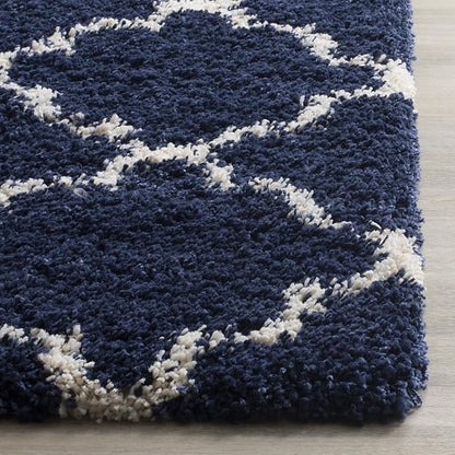 SAFAVIEH Hudson Shag Collection Runner Rug - 2'3" x 8', Navy & Ivory, Moroccan Trellis Design, Non-Shedding & Easy Care, 2-inch Thick Ideal for High Traffic Areas in Living Room, Bedroom (SGH282C)