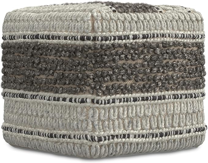 SIMPLIHOME Grady 18 Inch Wide Contemporary Square Pouf in Earth Tone Brown Handloom Woven, for The Living Room, Bedroom and Kids Room