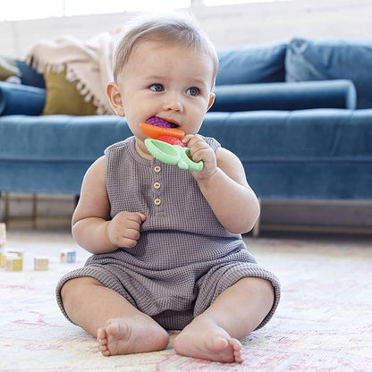 Infantino Lil' Nibbles Textured Silicone Teether -Sensory Exploration and Teething Relief with Easy to Hold Handles, Multicolor Fruit Kabob