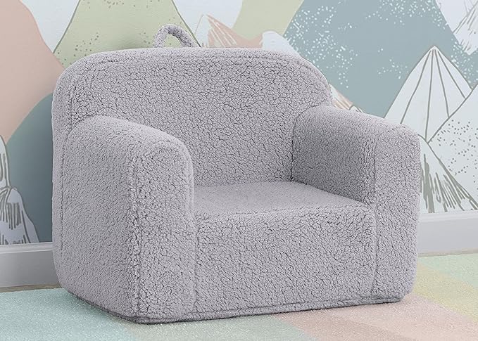 Delta Children Cozee Sherpa Chair, Reading, Arm Rest|Cushion Availability, Grey