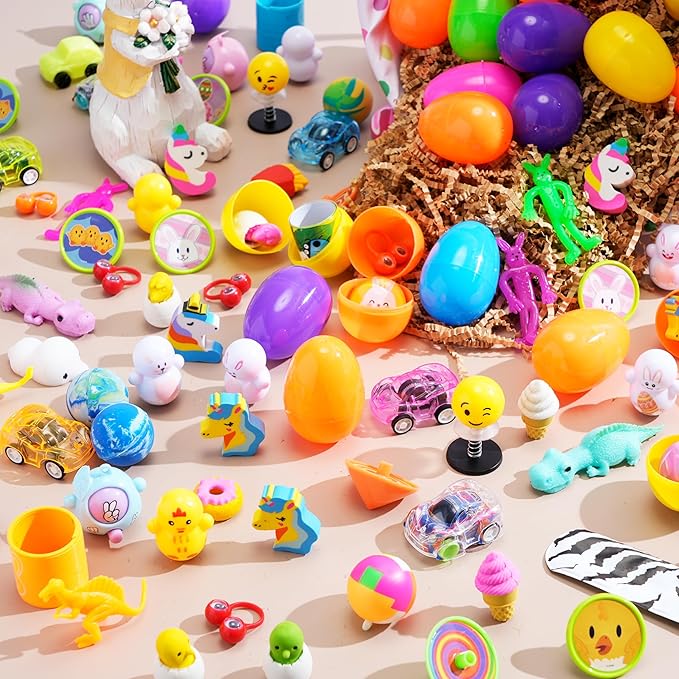 JOYIN 160 PCS Prefilled Easter Eggs with Assorted Toys, Stuffed Egg Hunt Supplies, Basket Stuffers Fillers, Classroom Prizes, Party Favors