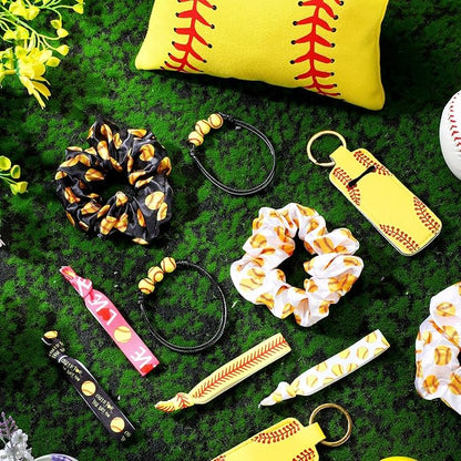 Nuogo 60 Pcs Softball Party Favors Softball Gifts for Team Girls Bulk Include 12 Softball Cosmetic Bag 12 Softball Keychains 12 Softball Hair Scrunchies 12 Softball Hair Ties 12 Softball Bracelets