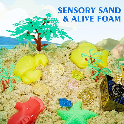 Ocean Sensory Table with Sensory Sands,Ocean Sensory Bin with Lid,Ocean Toy for Kids,Indoor Outdoor Use,Sand Art kit for Boys and Girl,Sensory Toys for Toddlers Age 3-5, 17x11.5x10.2 inches