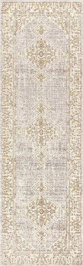 JONATHAN Y MDP306C-28 Lila Modern Tribal Medallion Indoor Area -Rug Vintage Glam Bohemian Easy -Cleaning Bedroom Kitchen Living Room Non Shedding, 2 X 8, Grey